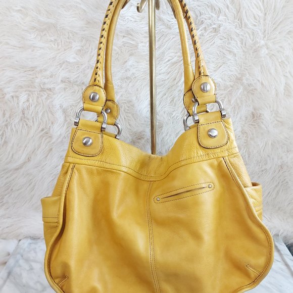 B. Markowsky Women's Mustard Yellow Leather Satchel - Picture 3 of 14